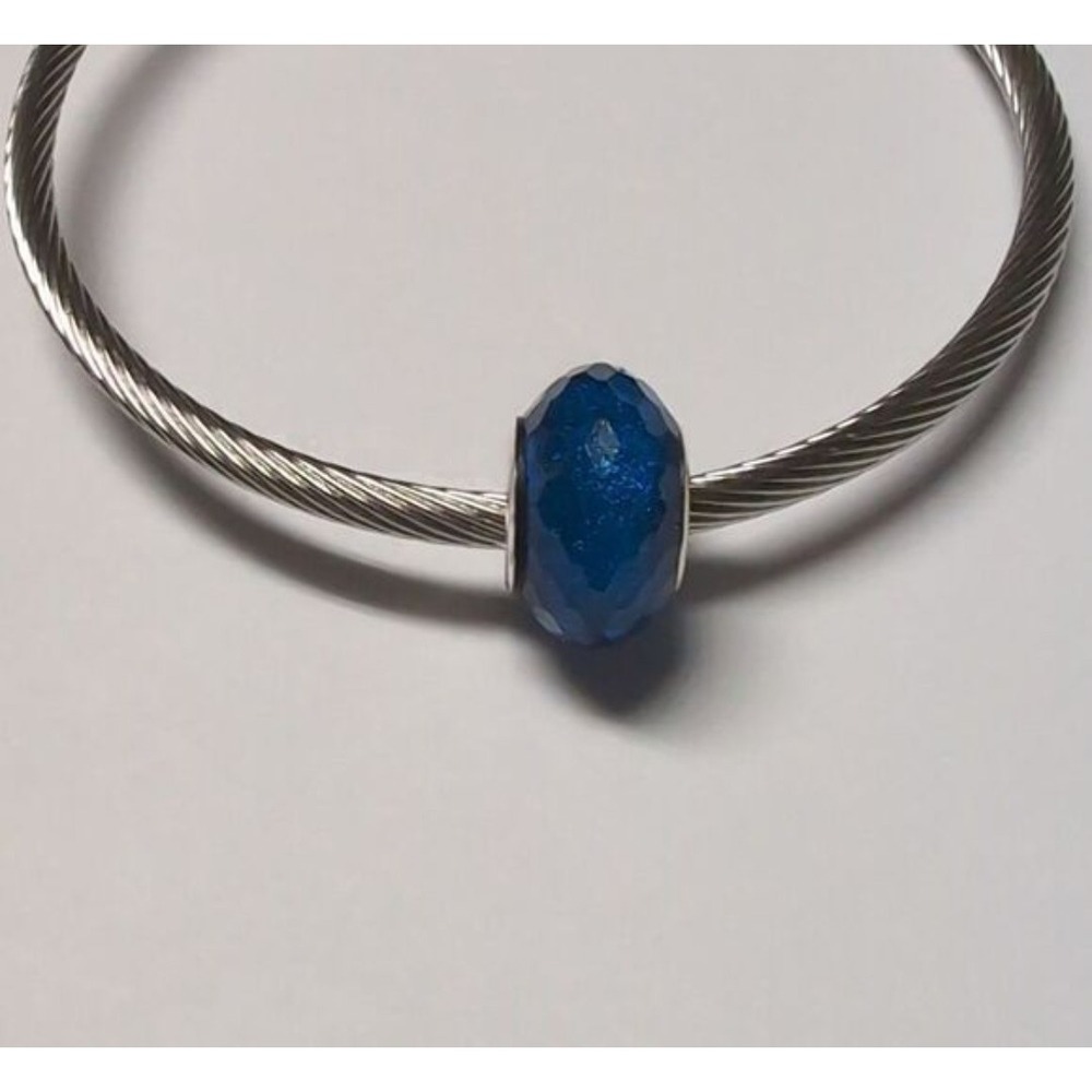 Faceted Blue‎ Charm Bead for Modular Bracelets Shimmering Cobalt Jewel Tone